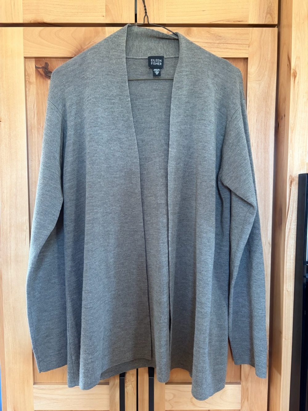 Eileen Fisher Open-Front Gray Draped merino wool Cardigan medium M